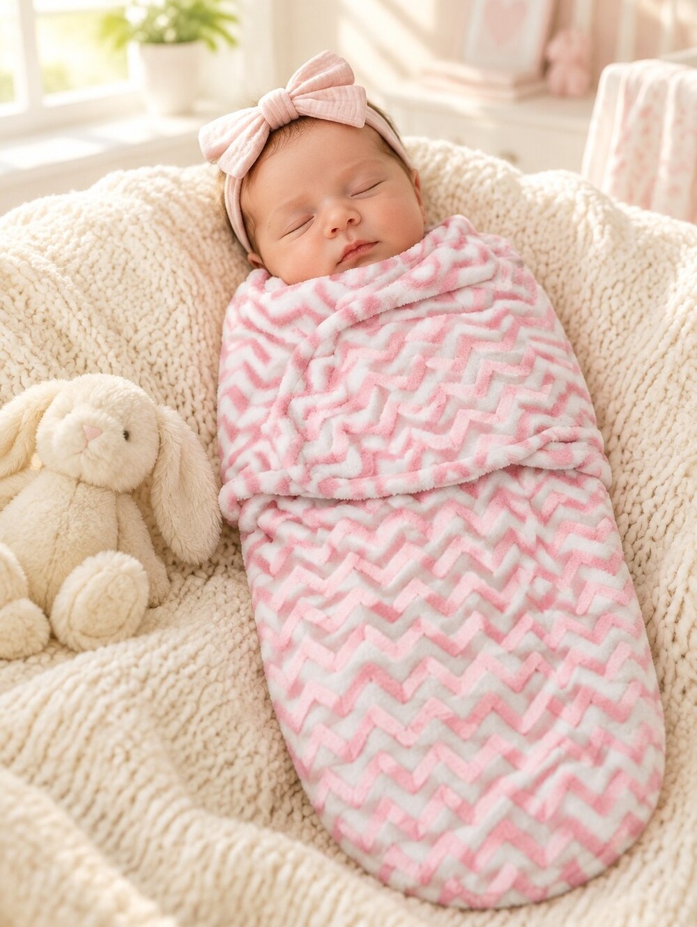 Baby Kiss Minky Soft Plush Blanket Swaddle Sleep Sack Pink Chevron Fleece Girls